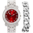 thumbnail image 1 of Charles Raymond Blinged Out Ultimate Hip Hop Royalty Mens Iced Out Wristwatch w/Easy Reader Roman Numeral Bright Colored Dial - L0504 RN - RED - SILVER, 1 of 5