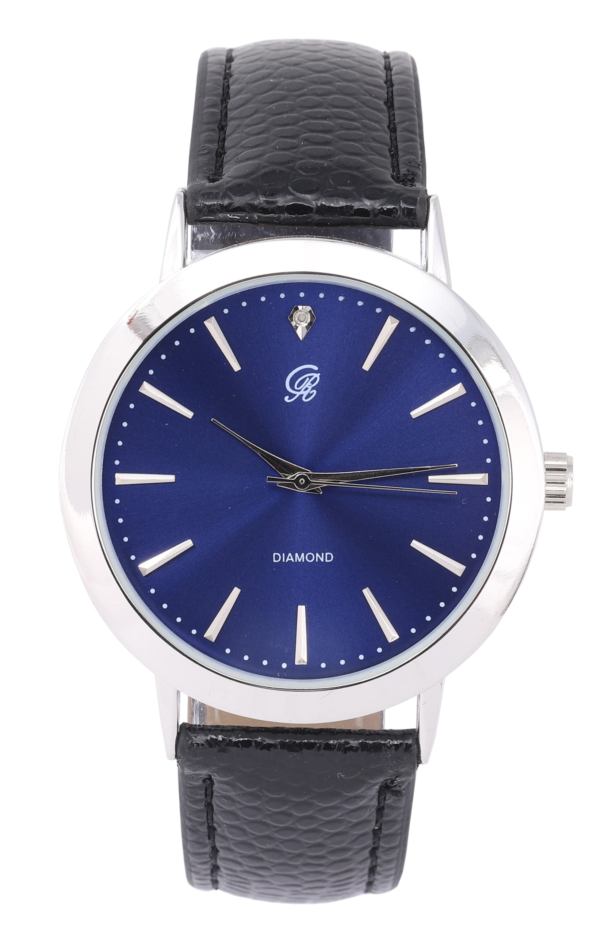 Charles Raymond Genuine Real Diamond at 12 o'clock Elegant and Classy Mens Wristwatch for all Occasions - Easy Reader Simplistic Slashes at every hour - Handsomely Stunning