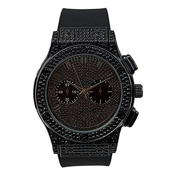 Charles Raymond Hip Hop All Over You Men's Black Ice Watch - Bling-ed Out Case and Dial with Smooth Black Easy Lock Rubber Band - ST10311 Black…