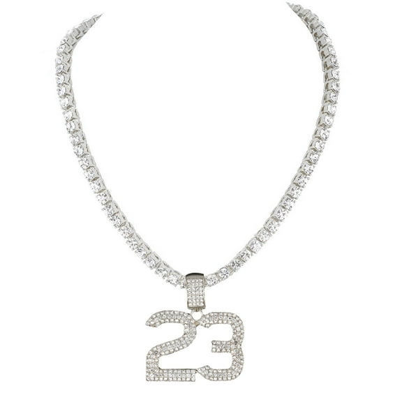 Charles Raymond Iced Out 23 Pendant on Tennis Chain for Men or Women - Bling'ed Out Hip Hop Jewelry on Blast! - Gold or Silver and Size Your Choice – TN001 #23 (Silver 20")