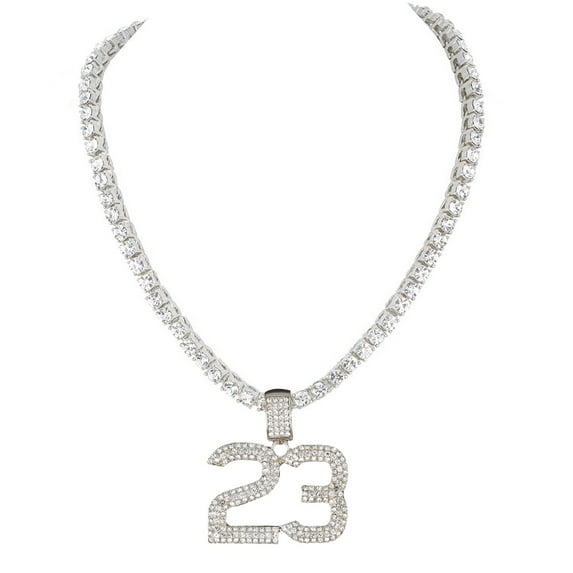 Charles Raymond Iced Out 23 Pendant on Tennis Chain for Men or Women - Bling'ed Out Hip Hop Jewelry on Blast! - Gold or Silver and Size Your Choice – TN001 #23 (Silver 20")
