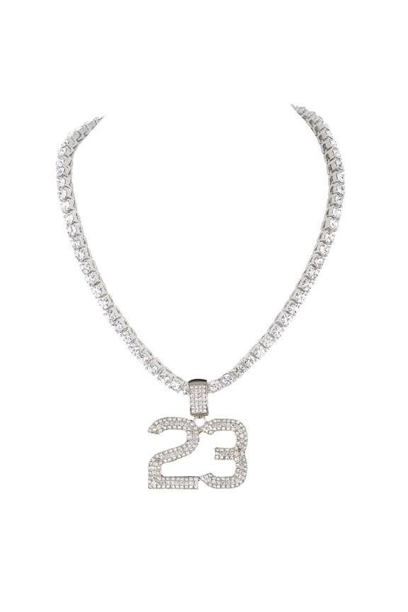 Iced Out 23 Pendant on Tennis Chain for Men or Women - Bling'ed Out Hip Hop Jewelry on Blast! - Gold or Silver and Size Your Choice – TN001 #23 (Silver 20")