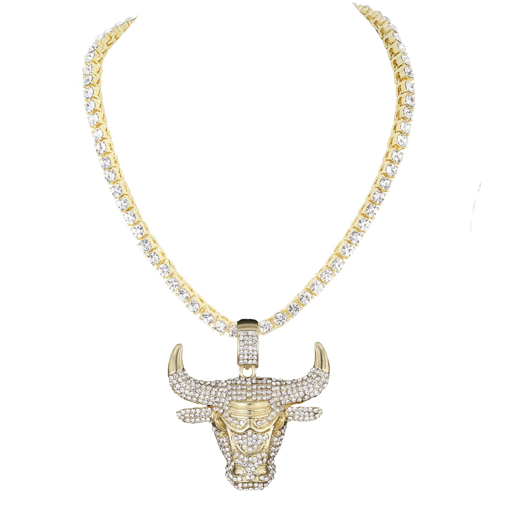 Chicago Bulls Necklace Simulated Diamond Bulls Pendant Gold Tone Micha –  Gold Diamond Shop