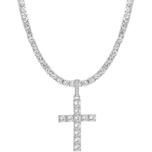 Charles Raymond Iced Out Cross Pendant on Tennis Chain for Men or Women - Bling'ed Out Hip Hop Jewelry on Blast! - Gold or Silver and Size Your Choice - TN001 Cross (18" Silver)