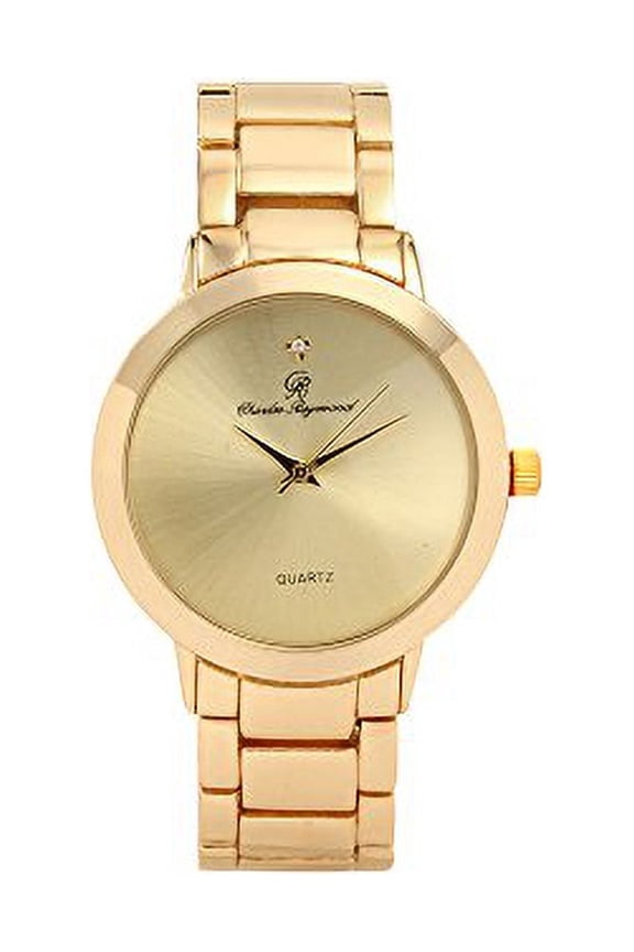 Iced Out Diamond at 12 o'clock Elegant and Classy Mens Watch for All Occasions - Easy Reader Simplistic Slashes at Every Hour - Handsomely Stunning - 4904MB Single (Shiny Gold)