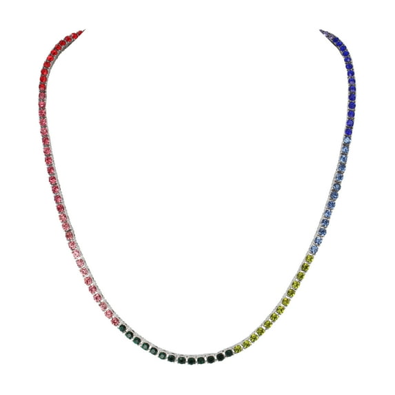 Charles Raymond Iced Out Hip Hop Gold or Silver Tone - Your Choice!! - CZ Miami Cuban Link or Tennis Chain Choker Necklaces (20", Rainbow Tennis Silver)