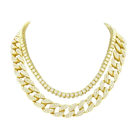 Charles Raymond Iced Out Hip Hop Gold Tone CZ Miami Cuban Link Chain Choker Necklace