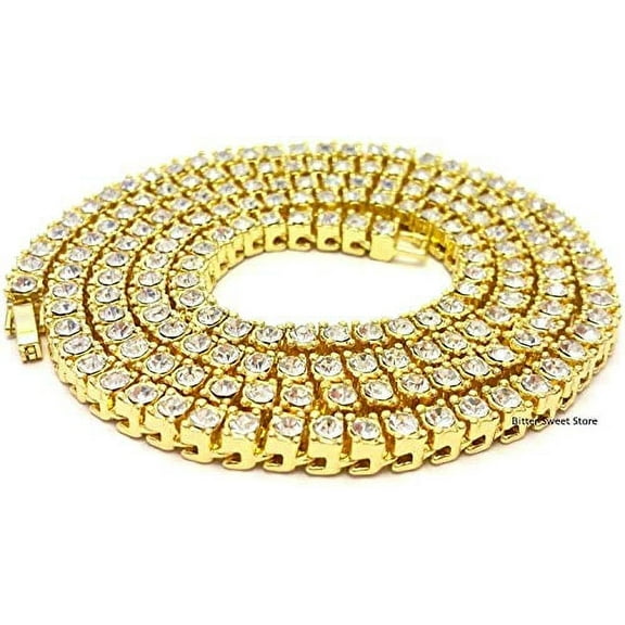 Charles Raymond Iced Out Hip Hop Gold Tone CZ Miami Cuban Link or Tennis Chain Choker Necklaces (Tennis Gold, 18")