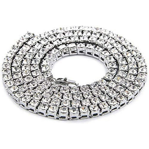 Charles Raymond Iced Out Hip Hop Gold Tone CZ Miami Cuban Link or Tennis Chain Choker Necklaces (Tennis Silver, 16")