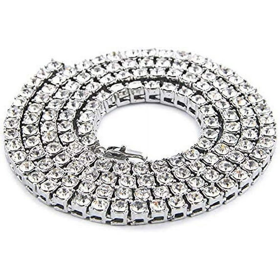 Charles Raymond Iced Out Hip Hop Gold Tone CZ Miami Cuban Link or Tennis Chain Choker Necklaces (Tennis Silver, 22")