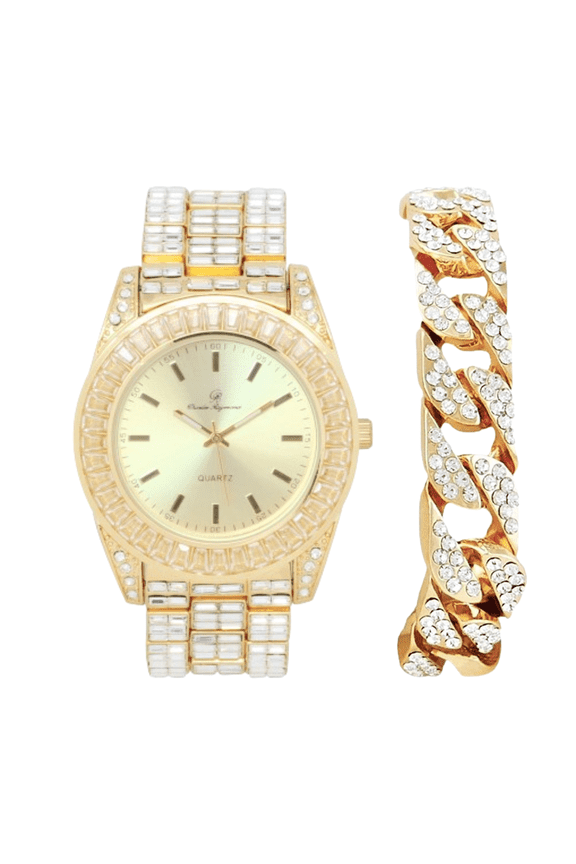 Iced Out Watch On and Bust Down The Wrist with Lotta of The Whitest and Colorful Crystal Watch with Clear Flawless Blinged Out Baquettes! - ST10377 (ST10377 Gold - C)