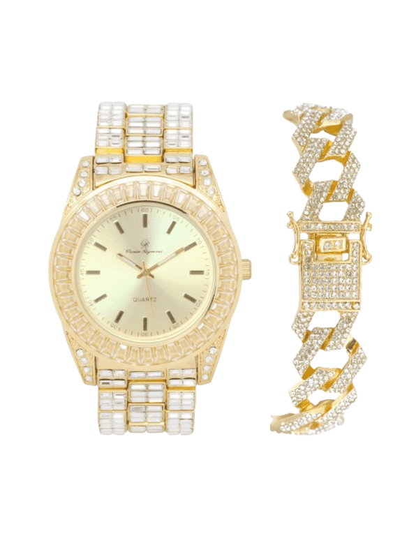 Iced Out Watch On and Bust Down The Wrist with Lotta of The Whitest and Colorful Crystal Watch with Clear Flawless Blinged Out Baquettes! - ST10377 (ST10377 Gold - ZZ)