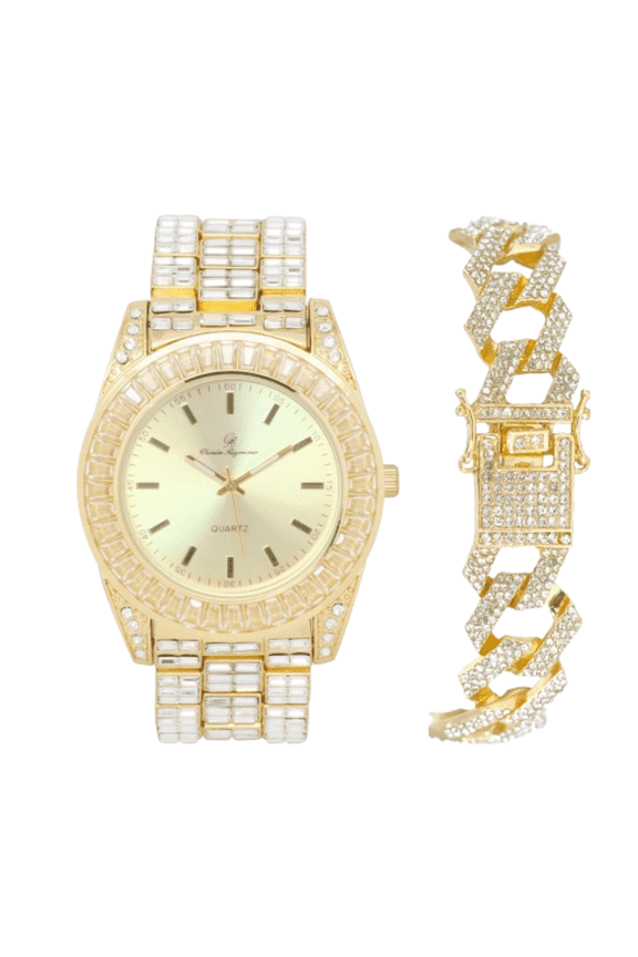 Iced Out Watch On and Bust Down The Wrist with Lotta of The Whitest and Colorful Crystal Watch with Clear Flawless Blinged Out Baquettes! - ST10377 (ST10377 Gold - ZZ)