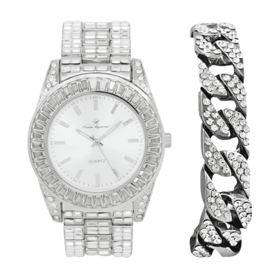 Charles Raymond Iced Out Watch On and Bust Down The Wrist with Lotta of The Whitest and Colorful Crystal Watch with Clear Flawless Blinged Out Baquettes! - ST10377 (ST10377 Silver -C)