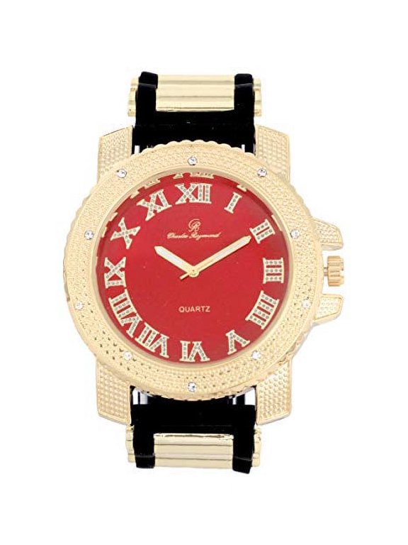 Iced Oversized Hip Hop Bullet Rubber Band Mens Watch, That Shows Your Lust for Life - GJM (GJM - Red - Gold - Black)