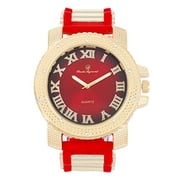 Charles Raymond Iced Oversized Hip Hop Bullet Rubber Band Mens Watch, That Shows Your Lust for Life - GJM GJM - Red - Gold
