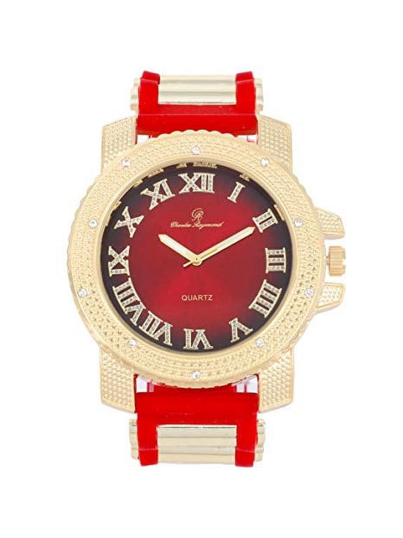 Iced Oversized Hip Hop Bullet Rubber Band Mens Watch, That Shows Your Lust for Life - GJM (GJM - Red - Gold)