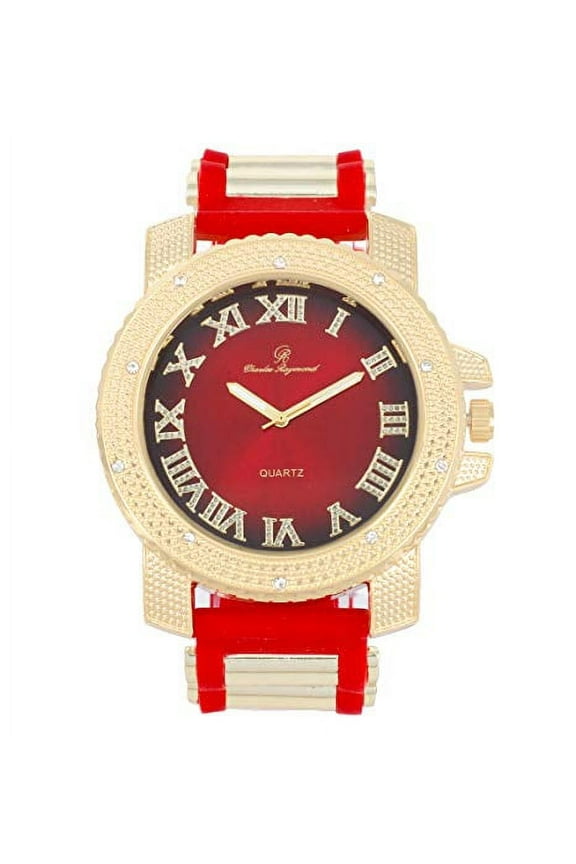 Iced Oversized Hip Hop Bullet Rubber Band Mens Watch, That Shows Your Lust for Life - GJM (GJM - Red - Gold)