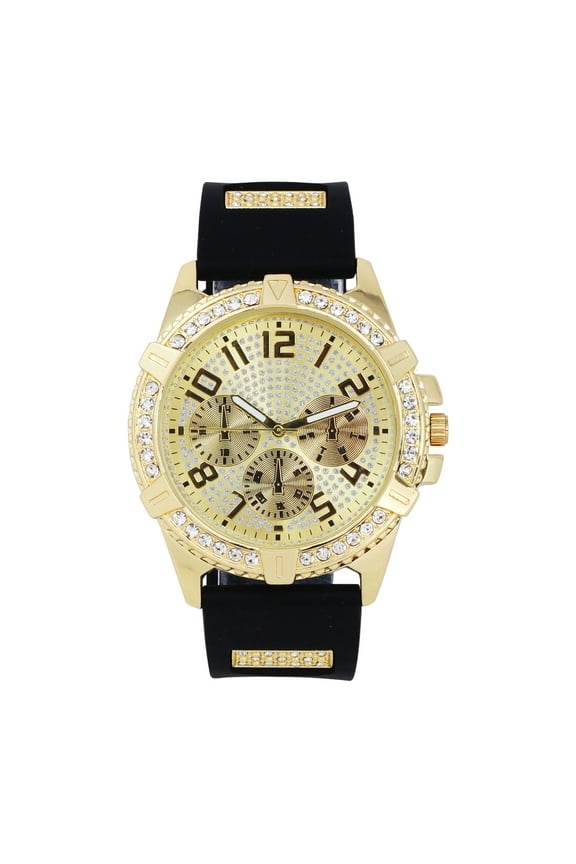 Iced Oversized Hip Hop Bullet Rubber Band Mens Watch, That Shows Your Lust for Life - GJM (ST10576 Gold)