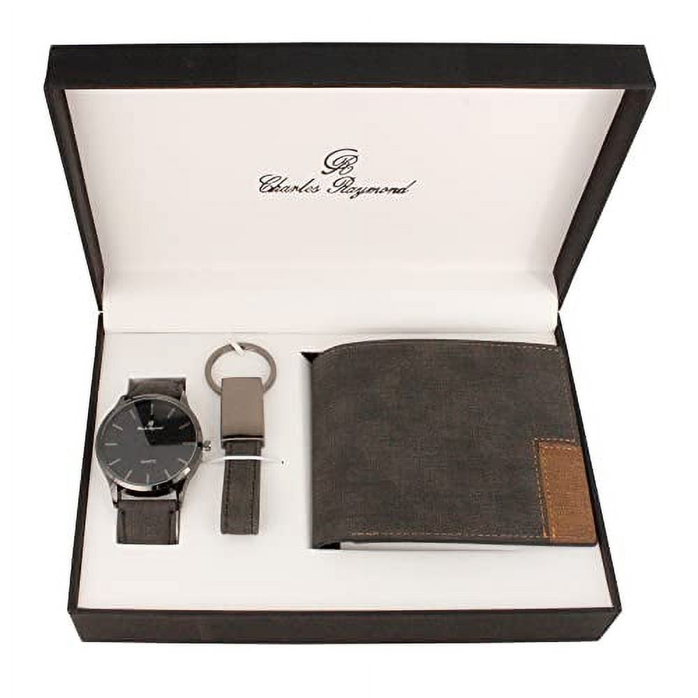 Charles Raymond Men Watch Gift Set Designed for Every Gentleman Gift Set of Watch, Wallet, Keychain in perferct Matching Color Best Birthday Valentine Day Gifts Box for Men (Grey+Black Watch)
