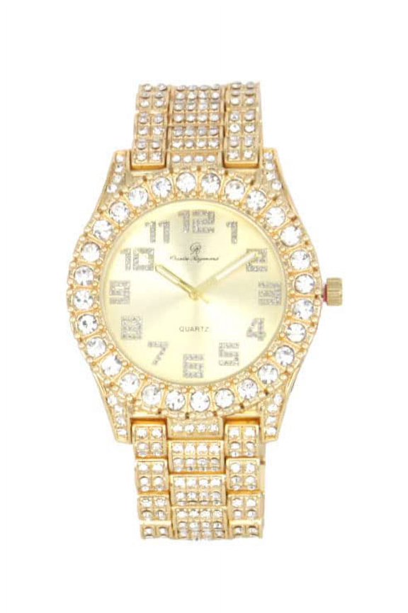 Men's Big Rocks Bling Bling Watch with Arabic Numerals Fully Iced Out Colorful Dial Watch - ST10327AR Single (ST10327AR Single Shiny Gold)