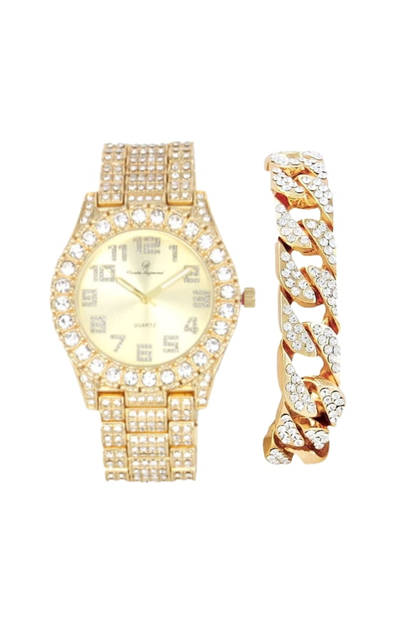 Men's Big Rocks Bling Bling Watch with Arabic Numerals Fully Iced Out Colorful Dial Watch - ST10327AR Single (ST10327ARC Cuban Shiny Gold)