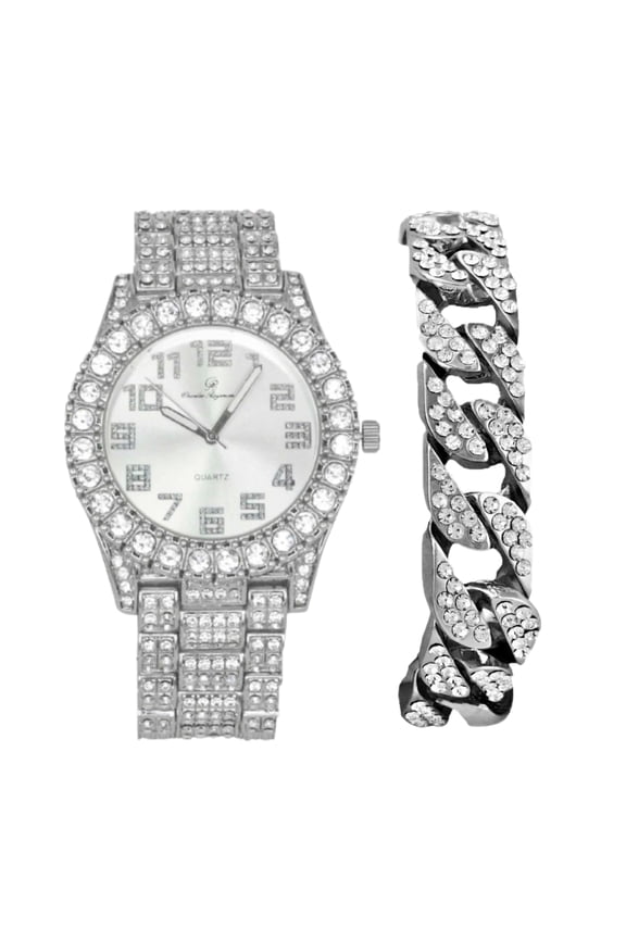 Men's Big Rocks Bling Bling Watch with Arabic Numerals Fully Iced Out Colorful Dial Watch - ST10327AR Single (ST10327ARC Cuban Shiny Silver)