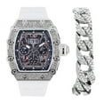 thumbnail image 1 of Charles Raymond Men's Luxury Iced Out Crystals Diamond Watch with Unique Tonneau Shape, Comfortable Silicone Band, Show Your Style Design (ST10526-C White SLV), 1 of 7