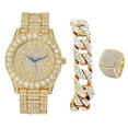 thumbnail image 1 of Charles Raymond Mens Big Rocks Bezel - Dial with Roman Numerals Fully Iced Out Watch w/Cuban Chain Bracelet & Ring - ST10327SET3PC (11,Gold), 1 of 6