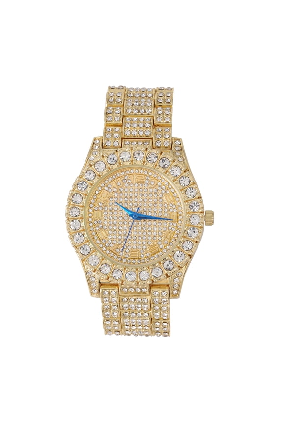 Mens Big Rocks with Arabic Numerals Fully Iced Out Colorful Dial Blinged Out Hip Hop Watch - ST10327AR Single Gold