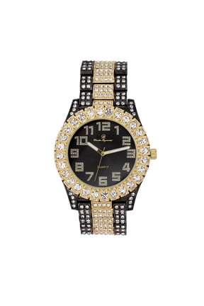 Mens Big Rocks with Arabic Numerals Fully Iced Out Colorful Dial Blinged Out Hip Hop Watch - ST10327AR Single Gun Gold Black