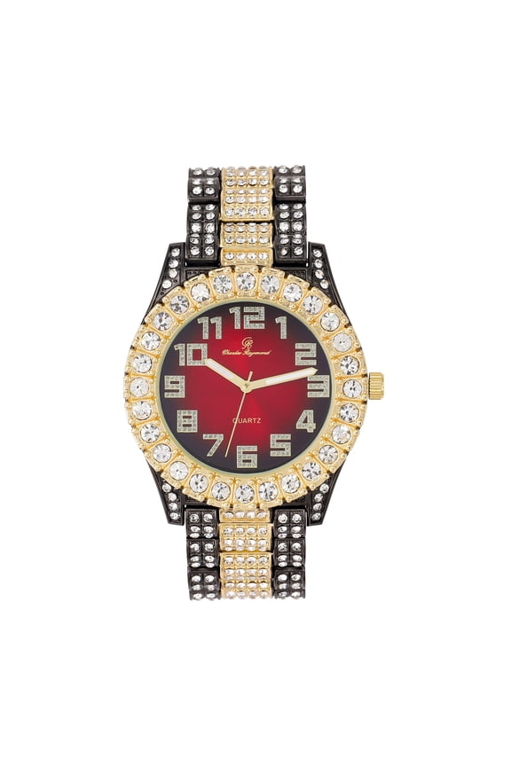 Mens Big Rocks with Arabic Numerals Fully Iced Out Colorful Dial Blinged Out Hip Hop Watch - ST10327AR Single Gun Gold Blood Red