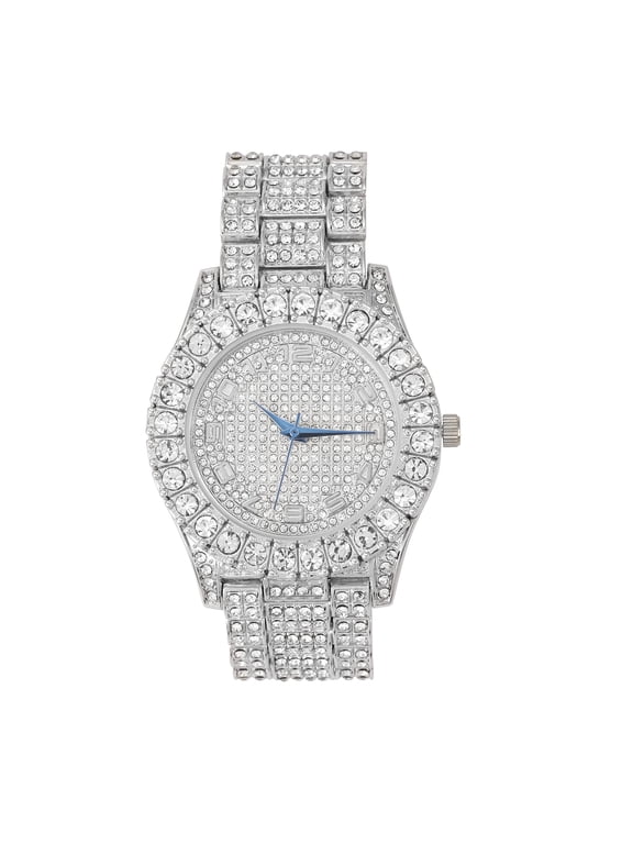 Mens Big Rocks with Arabic Numerals Fully Iced Out Colorful Dial Blinged Out Hip Hop Watch - ST10327AR Single Silver