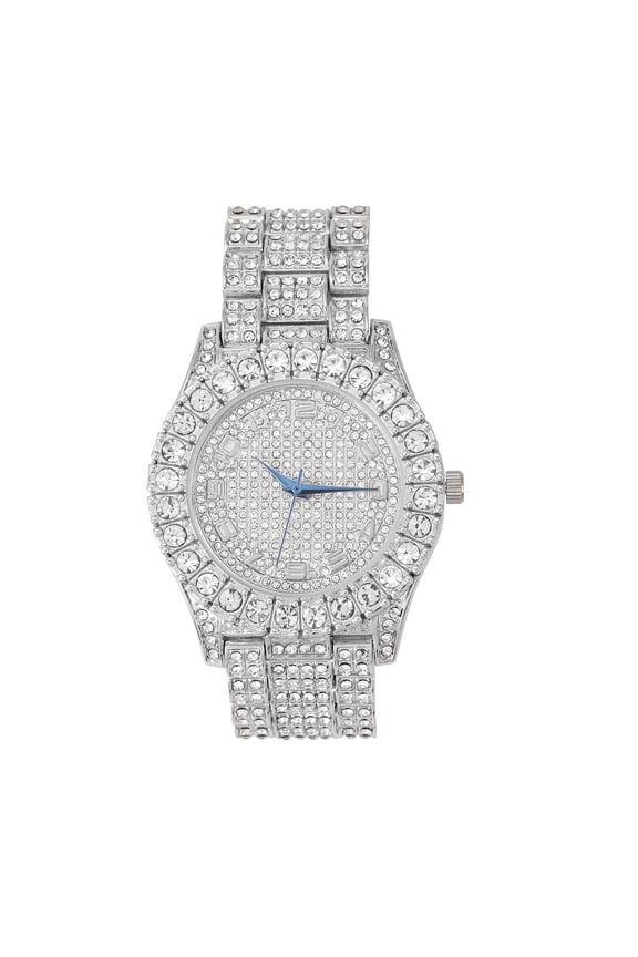 Mens Big Rocks with Arabic Numerals Fully Iced Out Colorful Dial Blinged Out Hip Hop Watch - ST10327AR Single Silver