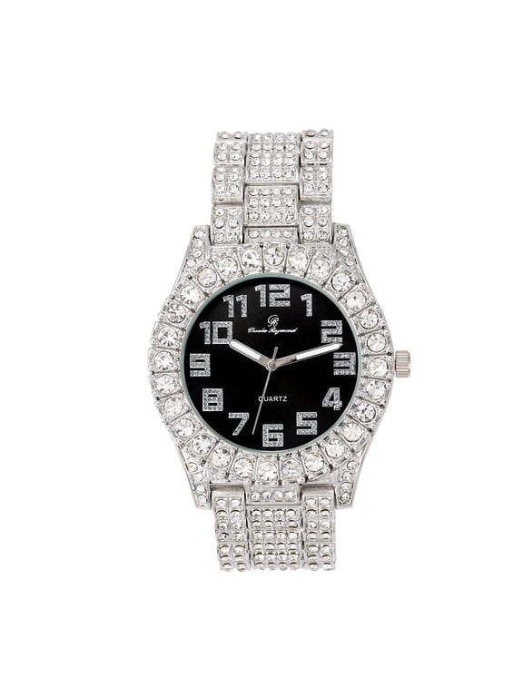 Mens Big Rocks with Numerals Fully Iced Out Colorful Dial Blinged Out Hip Hop Watch - ST10327AR Single Silver Black