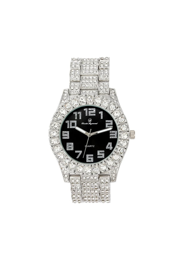 Mens Big Rocks with Numerals Fully Iced Out Colorful Dial Blinged Out Hip Hop Watch - ST10327AR Single Silver Black