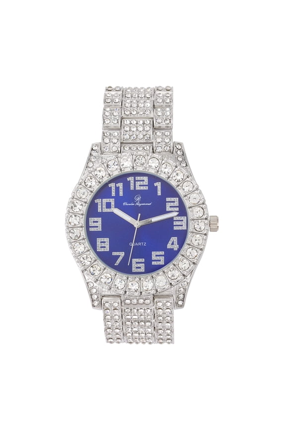 Mens Big Rocks with Numerals Fully Iced Out Colorful Dial Blinged Out Hip Hop Watch - ST10327AR Single Silver Royal Blue