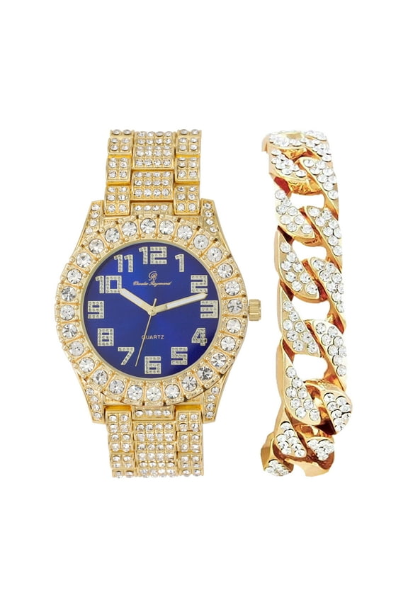 Mens Big Rocks with Numerals Fully Iced Out Colorful Dial Blinged Out Hip Hop Watch - ST10327ARC Cuban Gold Royal Blue
