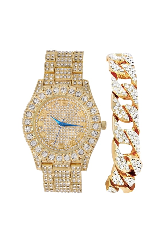 Mens Big Rocks with Numerals Fully Iced Out Colorful Dial Blinged Out Hip Hop Watch - ST10327ARC Cuban Gold