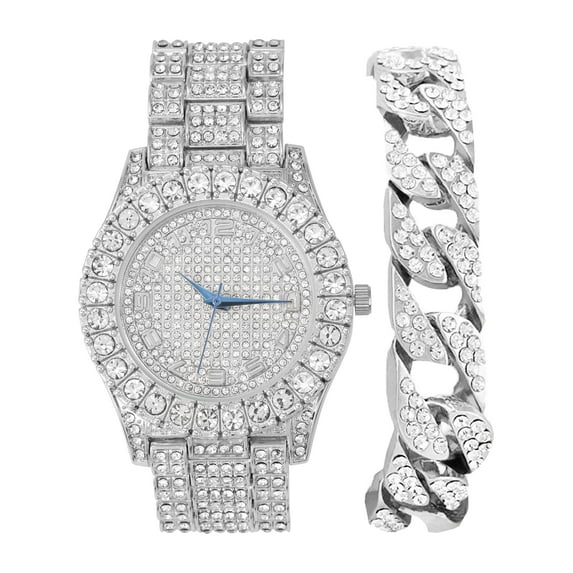 Charles Raymond Mens Big Rocks with Numerals Fully Iced Out Colorful Dial Blinged Out Hip Hop Watch - ST10327ARC Cuban Silver