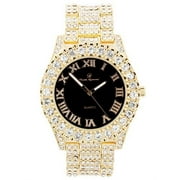Charles Raymond Mens Blinged out Big Rocks Hip Hop with Roman Numerals Fully Iced Out Colorful Dial Wristwatch - ST10327 RN Single Gold Black Panther