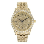 Charles Raymond Mens Hip Hop Metal Timepiece - Big Rhinestones on Trim and Elegant Baguette Time Indicators on Dial - Master Blinged Out Designer Look - ST10226 BGS Single Gold Gold