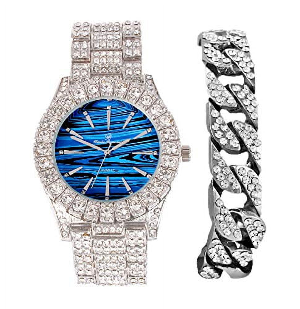 Charles Raymond Mens Silver Big Rocks with Roman Numerals Fully Iced ...