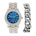 thumbnail image 1 of Charles Raymond Mens Silver Big Rocks with Roman Numerals Fully Iced Out Colorful Dial Watch w/Bling'ed Out Cuban Shiny Silver Bracelet - ST10327 RN Cuban (ST10236MarbleBlue SLV), 1 of 6