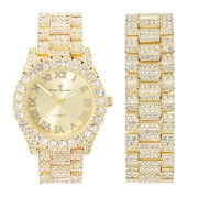 Charles Raymond Mens Silver Big Rocks with Roman Numerals Fully Iced Out Colorful Dial Watch w/Blinged Out Cuban Shiny Silver Bracelet - ST10327 RN Cuban ST10327 Shiny GLD Match-B