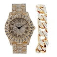 thumbnail image 1 of Charles Raymond Mens Silver Big Rocks with Roman Numerals Fully Iced Out Colorful Dial Wristwatch w/Blinged Out Cuban Shiny Silver Bracelet - ST10327 RN Cuban (Gold Black R #), 1 of 8