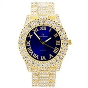 Charles Raymond Mens Silver Big Rocks with Roman Numerals Fully Iced Out Colorful Dial Watch - ST10327 RN Single Gold Royal Blue