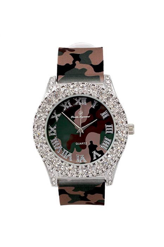 Mens Silver Big Rocks with Roman Numerals Fully Iced Out Colorful Dial Watch - ST10327 RN Single (ST10357 Silver Camo)