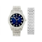 Charles Raymond Mens Watch w/Matching Iced Rolly Hip Hop Bracelet-Big Rhinestones on Trim and Elegant Baguette Time Indicators on Dial-Master Bling Designer-ST10226B Matching Silver/Royal Blue BA