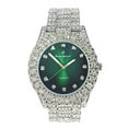 thumbnail image 1 of Charles Raymond Mens silver green bling-ed out hip hop fully iced out rapper with diamond time indicator analog wristwatch - ST10327DxxS (Silver Money Green), 1 of 3